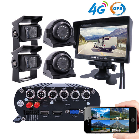 JOINLGO 4-CH 1080P 4G GPS WIFI HDD/SSD/SD Vehicle Truck DVR Kit Loop Record/G-sensor/Motion Dection/Remote View Video and Track/4G SIM
