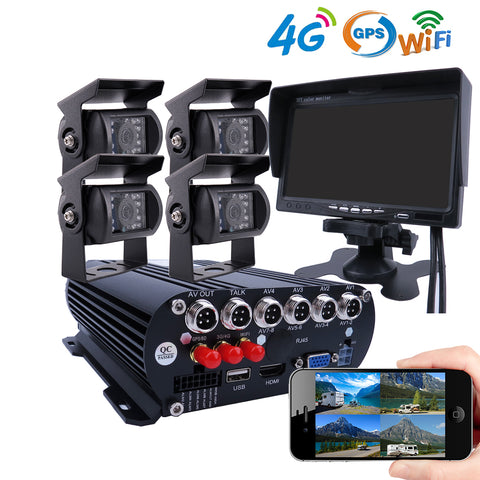 JOINLGO 4CH GPS 4G WiFi 1080P HDD/SSD/SD Vehicle Car DVR Kit G-sensor/HDMI Output/Remote View video and Track on APP/Motion Alarm