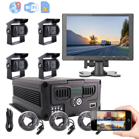 JOINLGO 4CH GPS 4G SIM WiFi 1080P SSD/SD Vehicle Car DVR Kit 10 inch Screen Remote View video and Track on APP